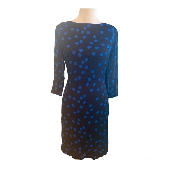Boden Blue Polka Dot Retro Style Form Fitted Midi dress.  EUC Lined Size 4 Women - Picture 1 of 4